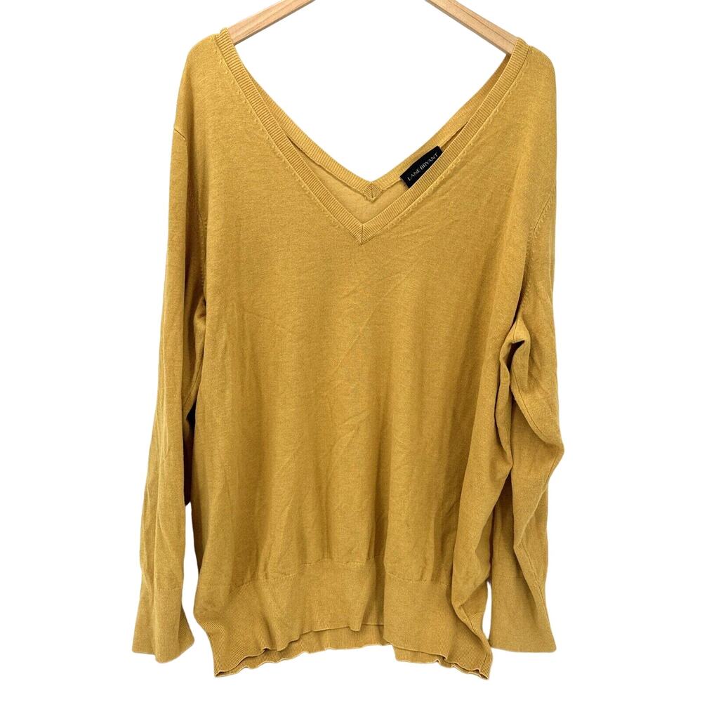 Lane Bryant Sweater Womens 26 / 28 V Neck V Back Pullover Long Sleeve Gold